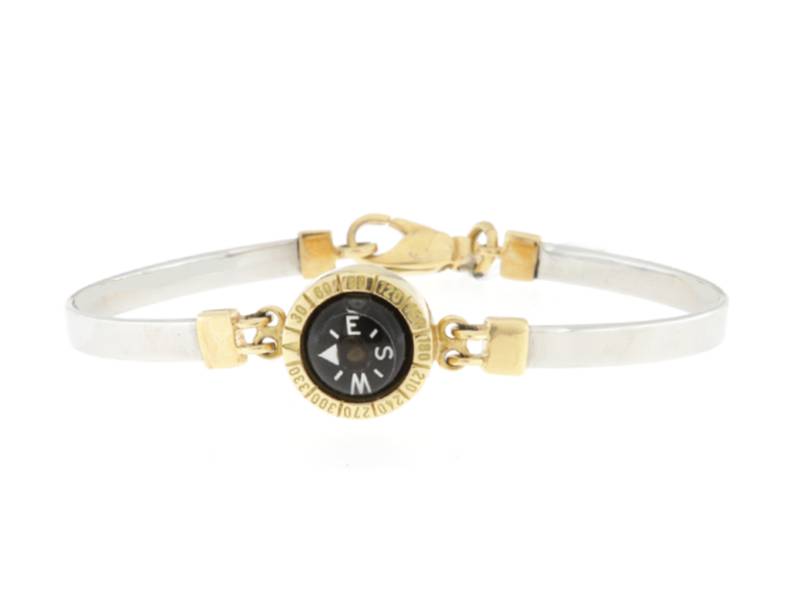 BRACCIALE DA UOMO RIGIDO IN ORO BIANCO E GIALLO MOTIVO BUSSOLA GIOVEPLUVIO B560/C1322P